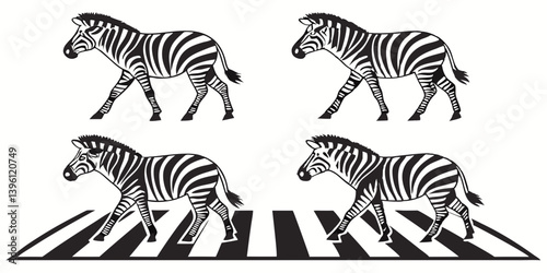 Black and White Zebra Art Zebras Crossing Crosswalk Illustration
