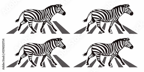 Black and White Zebra Crossing Vector Illustration Four Zebras