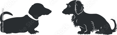 Two playful dog silhouettes facing each other showcasing friendship and companionship.