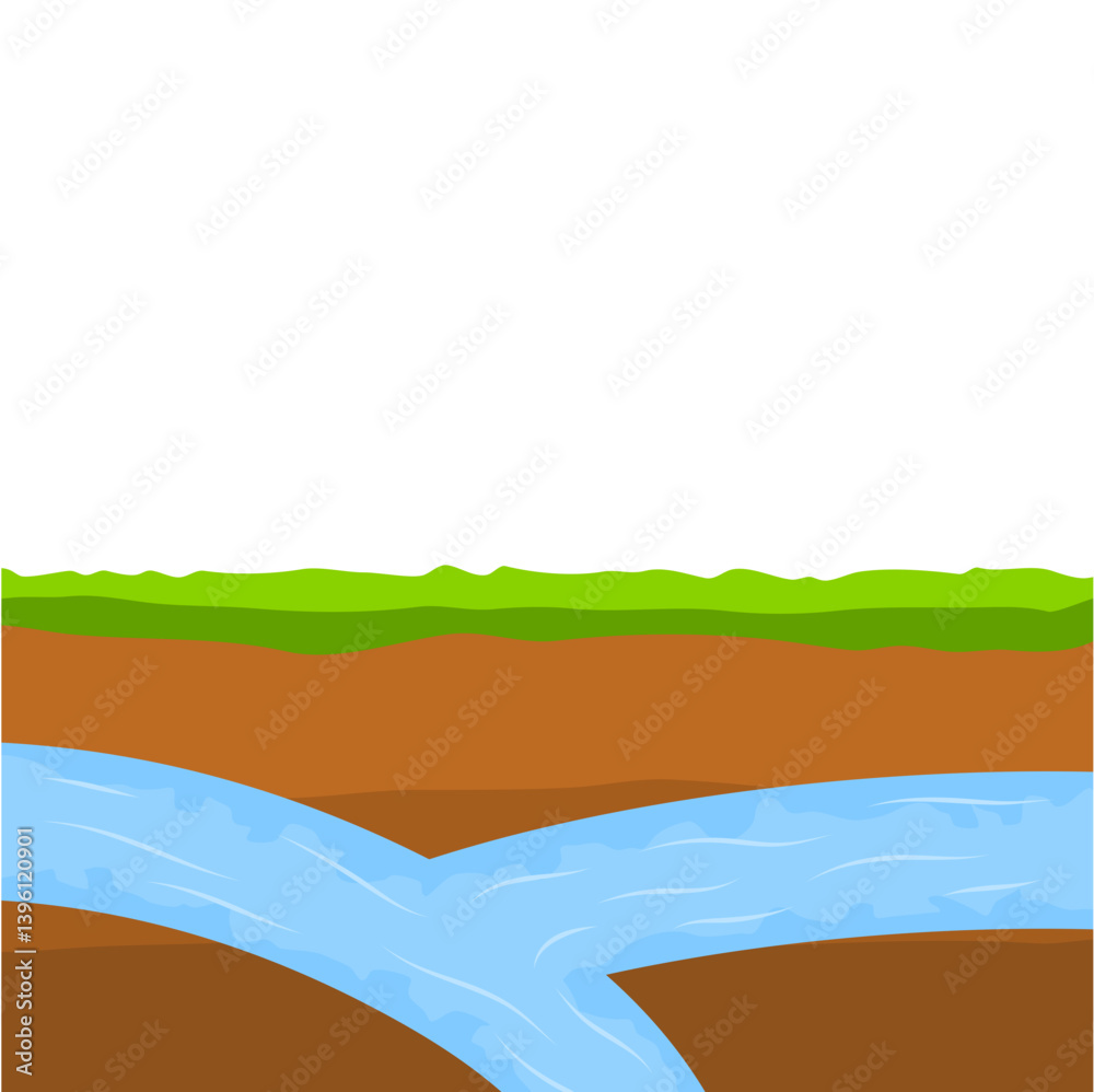 Obraz premium Flowing underground river. Vector nature and ecology. Flat cartoon illustration