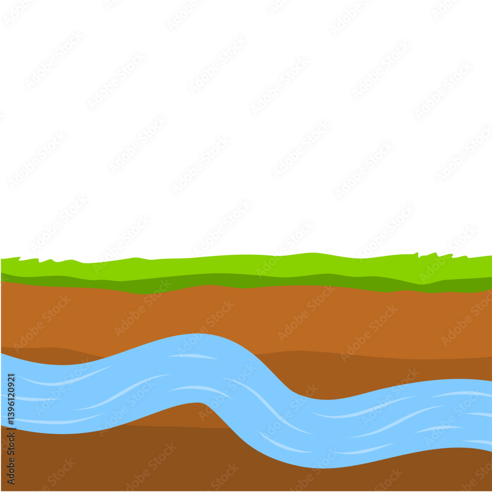 Flowing underground river. Vector nature and ecology. Flat cartoon illustration Flowing underground river. Vector nature and ecology. Flat cartoon illustration