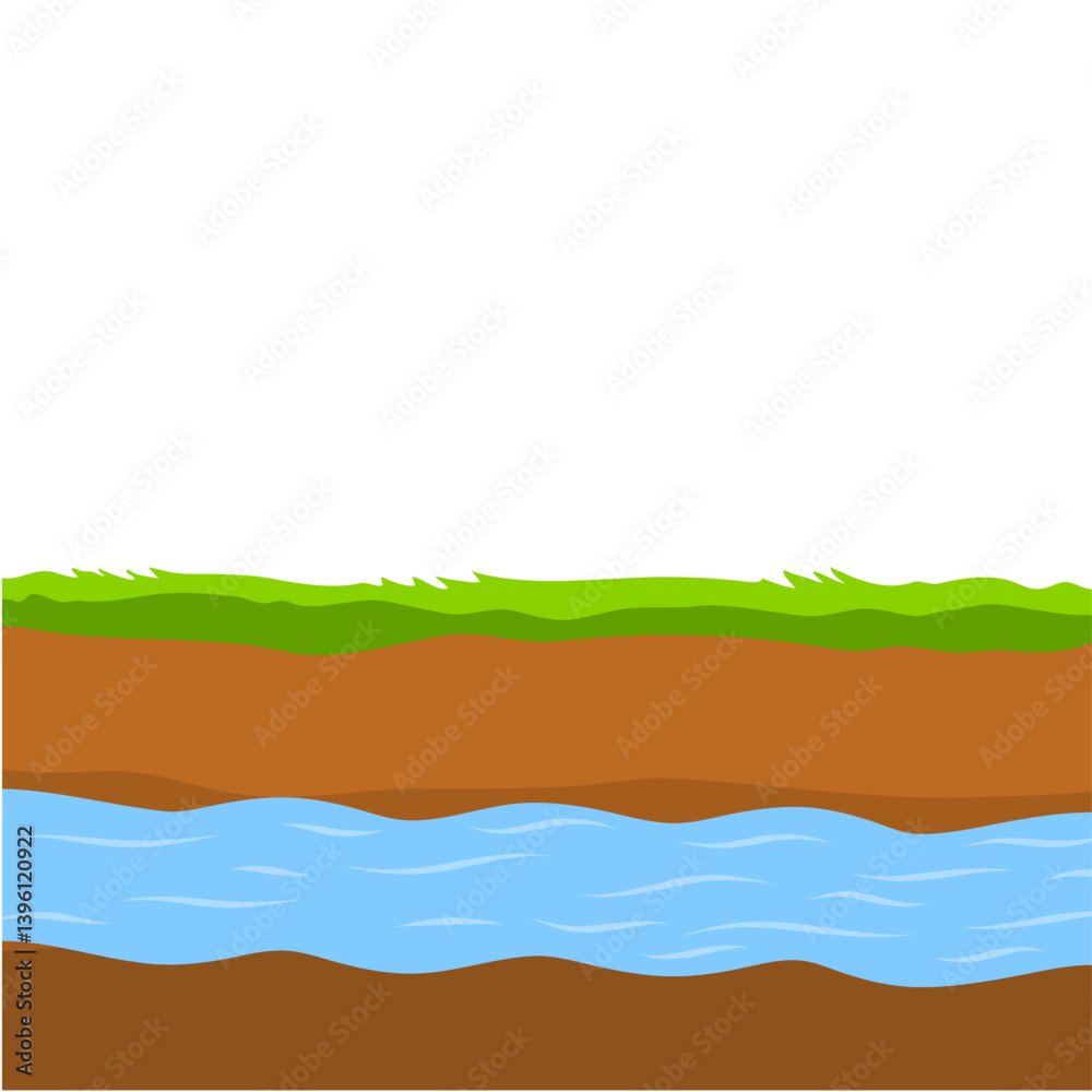 Obraz premium Flowing underground river. Vector nature and ecology. Flat cartoon illustration