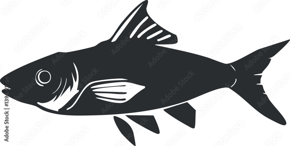 A detailed silhouette illustration of a fish showcasing its fins and body structure.