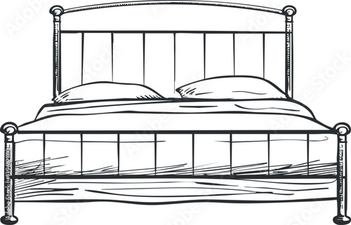 A simple line drawing of a bed with pillows and a mattress in a minimalist style