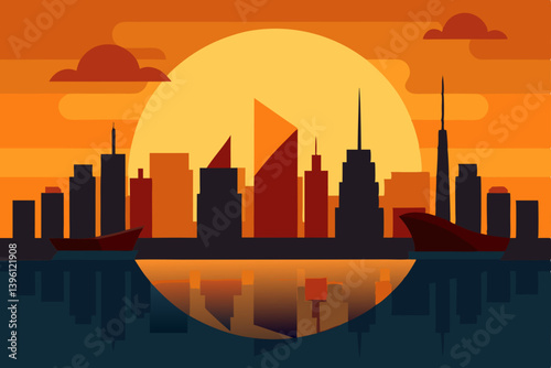 chicago skyline at sunset