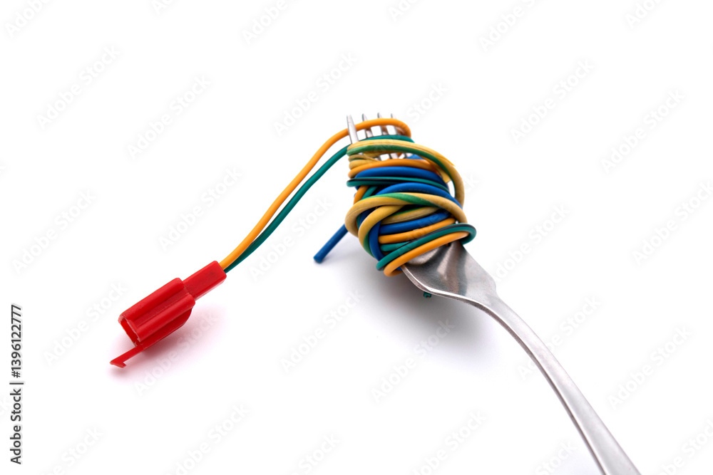 Naklejka premium Table fork and spaghetti wires