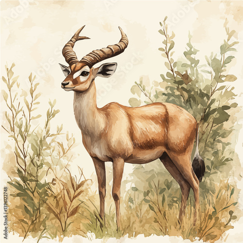Kudu, watercolor illustration, isolated on a white background.

