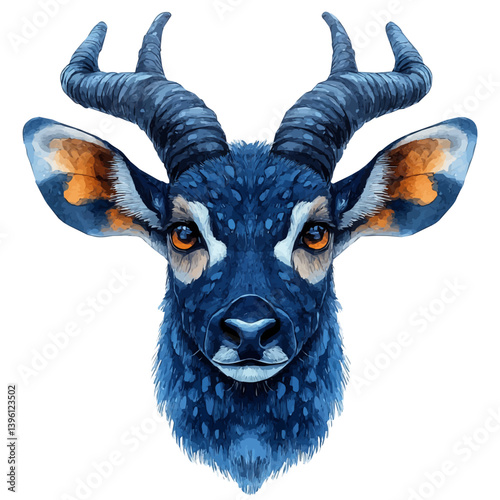 Kudu, watercolor illustration, isolated on a white background.

