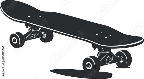 A minimalist illustration of a skateboard showcasing its design and features.