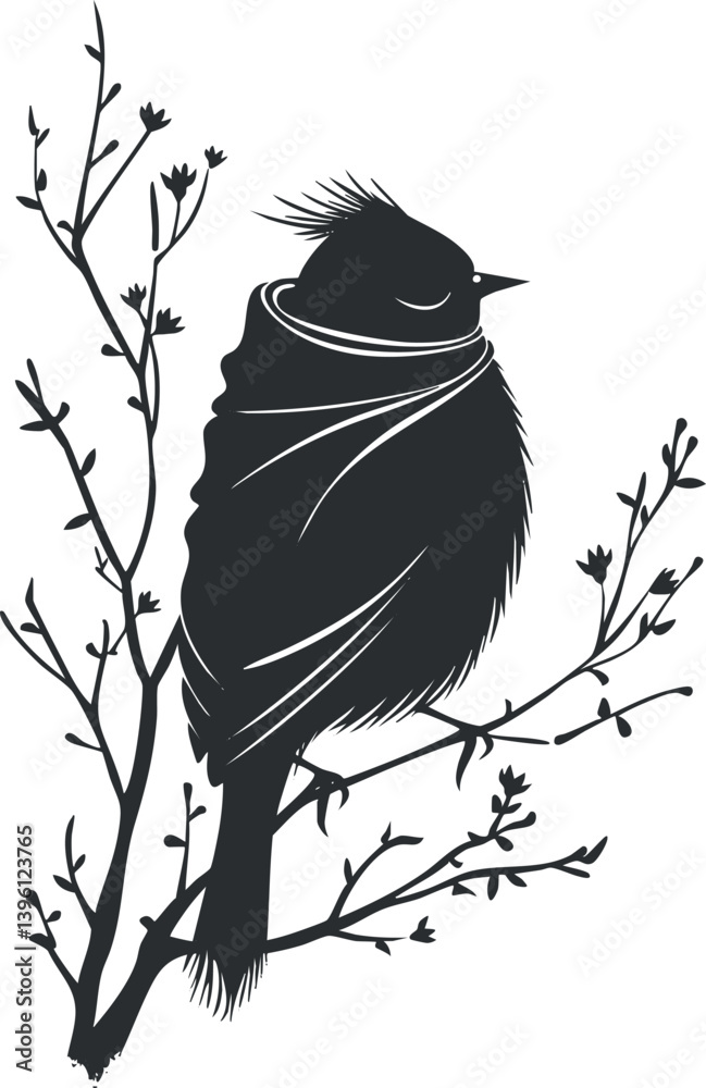 Obraz premium A stylized silhouette of a bird perched on a branch, showcasing nature's beauty.