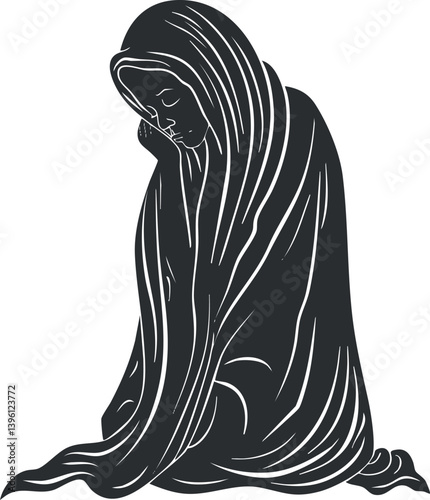 A minimalist silhouette of a woman in contemplation, conveying deep emotion and sadness.