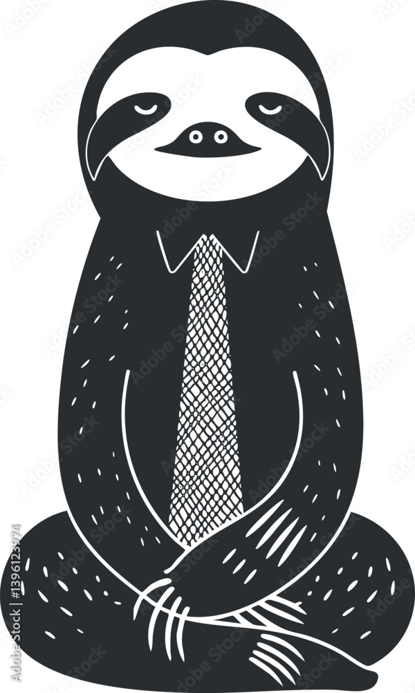 Obraz premium A cute cartoon sloth character wearing a tie and sitting in a relaxed pose.