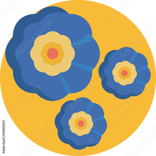 Icon of a small five-petaled Alpine Forget Me Not flower, typically shown in blue with a yellow center.