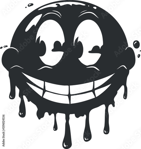 A playful cartoon smiley face with exaggerated features and a joyful expression.