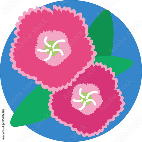 A stylized image of the dianthus, a flower with a sweet fragrance often used in floral arrangements.