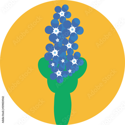 Stylized depiction of delphinium known for its tall spikes and clustered blooms.