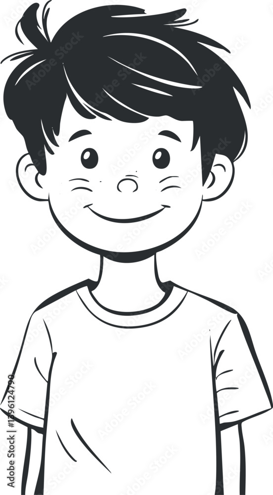 A cheerful cartoon illustration of a smiling boy with a playful expression. A cheerful cartoon illustration of a smiling boy with a playful expression.