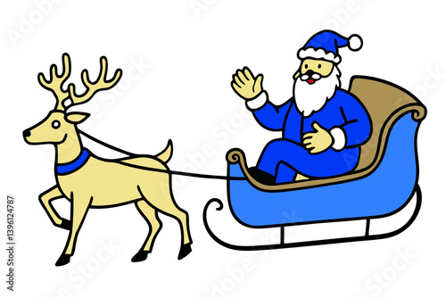 Reindeer Pulled Santa Sleigh Illustration