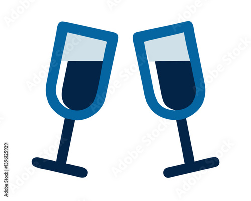 Champagne glasses clinking in celebration against a white background  