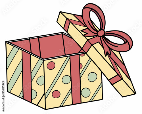 Colorful gift box with ribbon and polka dots  