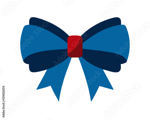 Blue decorative bow with red center on a white background  