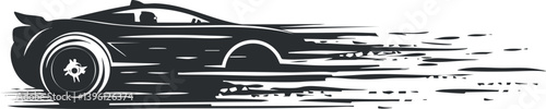 A sleek black silhouette of a car in motion, symbolizing speed and racing dynamics.