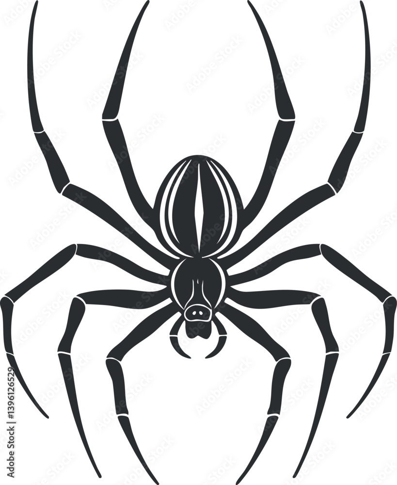 A detailed silhouette illustration of a spider displaying its eight legs and unique body structure. A detailed silhouette illustration of a spider displaying its eight legs and unique body structure.