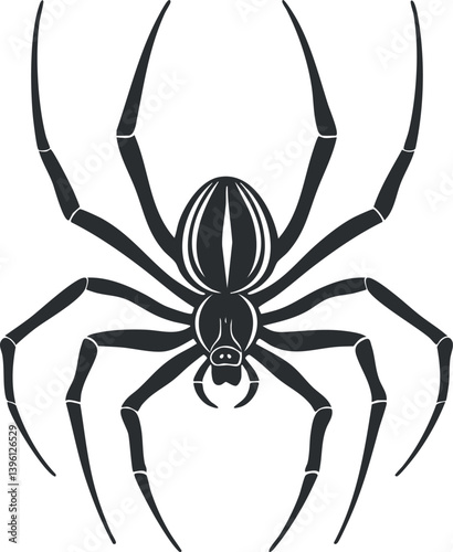 A detailed silhouette illustration of a spider displaying its eight legs and unique body structure.