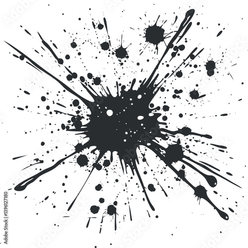 A dynamic black ink splash illustration with chaotic patterns perfect for creative backgrounds.