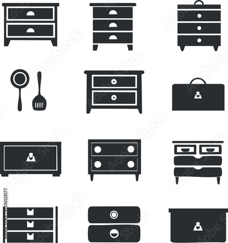 A collection of various drawer and cabinet designs ideal for home or office storage