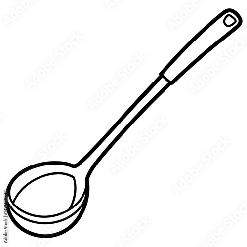 Minimal Wooden Ladle Vector Illustration on White Background