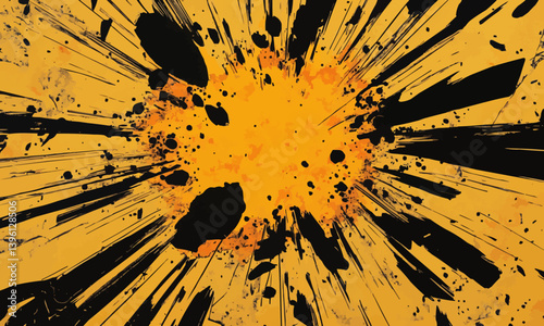A comic book style image of a yellow explosion with black and orange lines