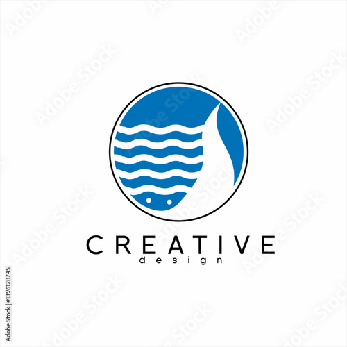 River and waves logo design with catfish concept.