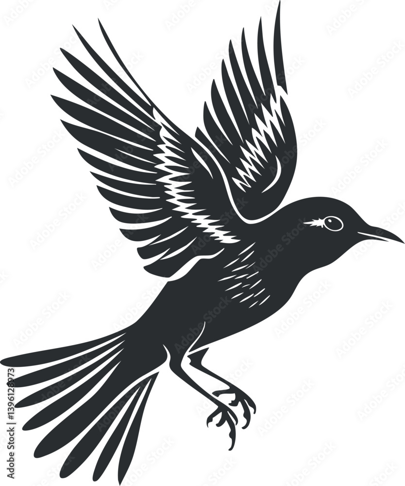 Fototapeta premium A stylized illustration of a bird in flight with detailed wings and elegant design.