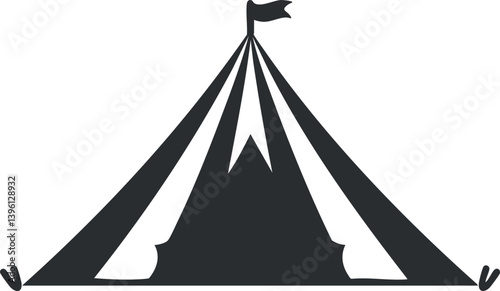 A classic circus tent illustration featuring a peak and flag at the top.