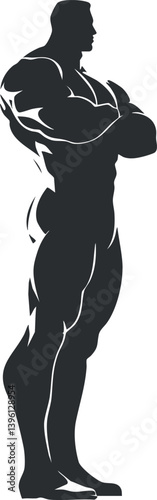 Strong male silhouette showcasing muscular physique in a confident standing pose.