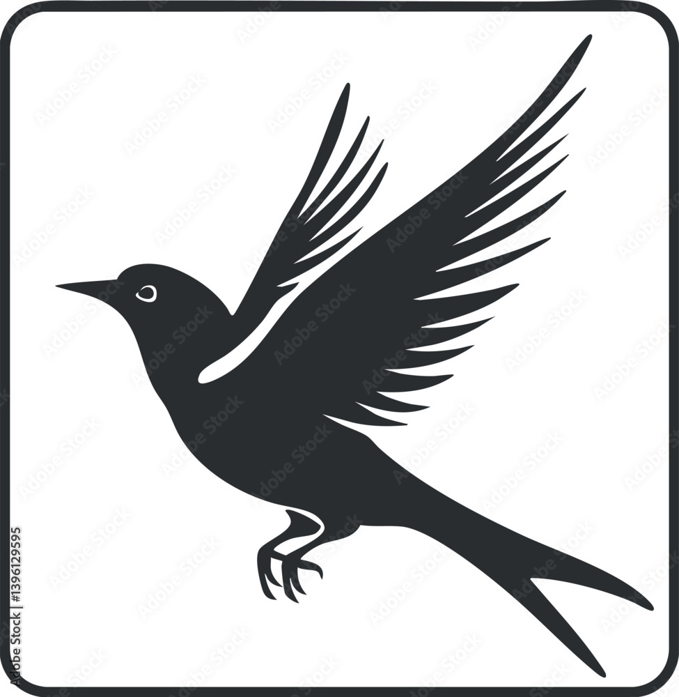Fototapeta premium Stylized silhouette illustration of a bird in flight with detailed wings and elegant design.