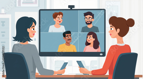 Wallpaper Mural Woman in Virtual Meeting with Diverse Team – Remote Work Vector Illustration Torontodigital.ca