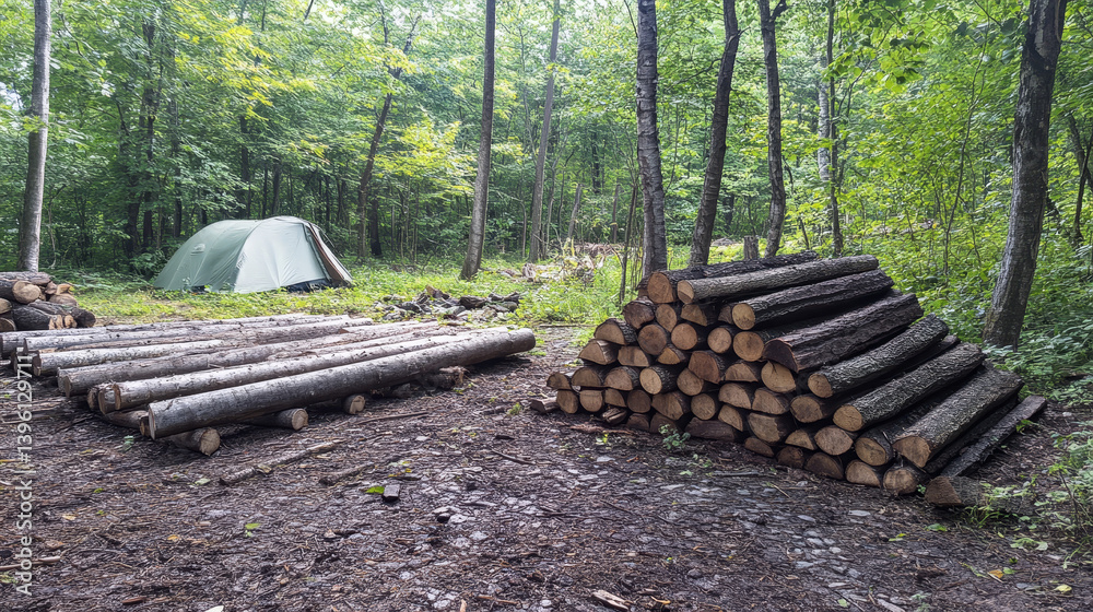 Stacked Wooden Logs: Rustic Firewood Arrangement
Stacked Wooden Logs: Rustic Firewood Arrangement