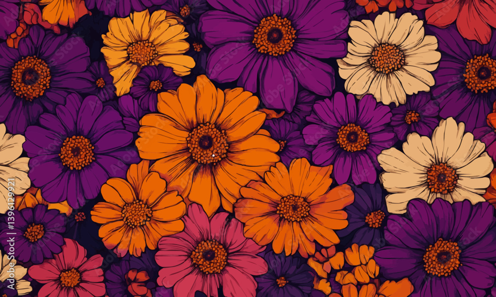 custom made wallpaper toronto digitalA colorful floral pattern with purple and orange flowers