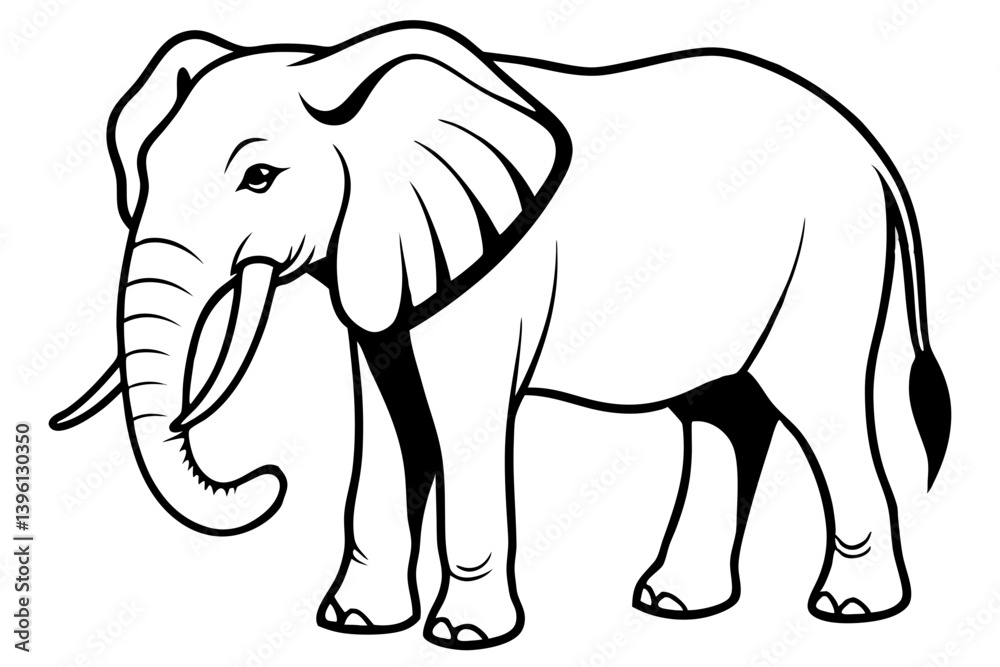 Fototapeta premium african elephant silhouette line art vector illustration