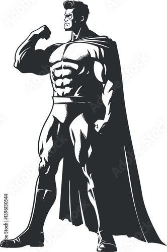A powerful superhero silhouette in a dynamic pose showcasing strength and confidence.