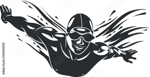 A dynamic illustration of a swimmer in motion showcasing athleticism and energy in water.