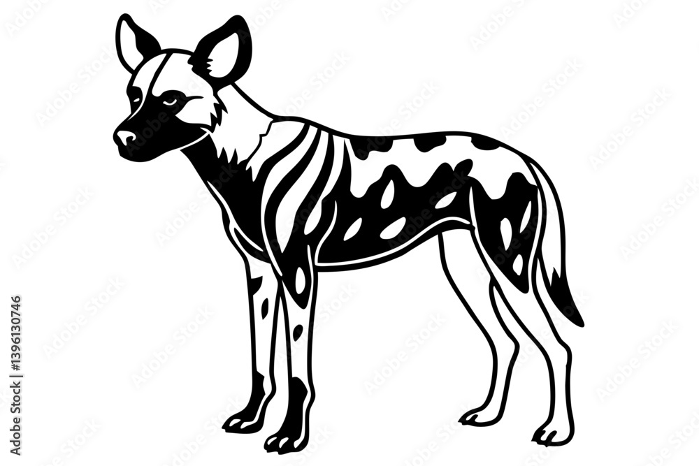 Fototapeta premium african wild dog silhouette line art vector illustration