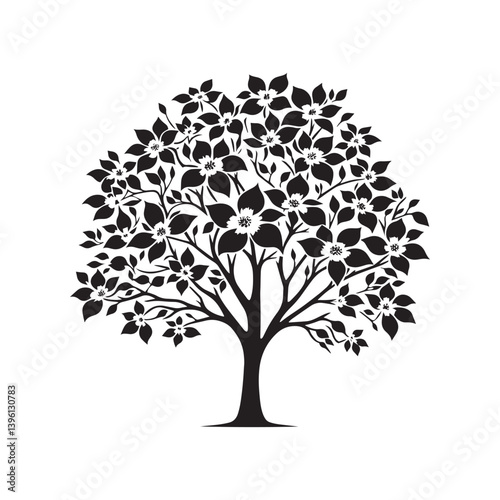 Dogwood Tree Vector Silhouette, Beautiful Nature Tree Outline, Spring-Inspired Clipart for Wall Art, Logos, Stickers, Apparel, Digital Prints, Crafts, Posters, and Home Decor.