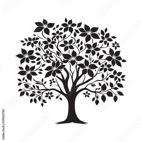 Dogwood Tree Vector Silhouette, Beautiful Nature Tree Outline, Spring-Inspired Clipart for Wall Art, Logos, Stickers, Apparel, Digital Prints, Crafts, Posters, and Home Decor.