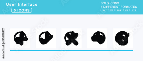 Set of 5 bold user interface icons,ticket, airline, tickets, tilde, time, add
