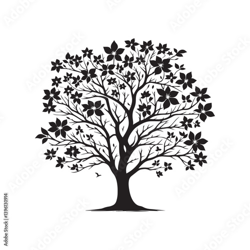Dogwood Tree Vector Silhouette, Beautiful Nature Tree Outline, Spring-Inspired Clipart for Wall Art, Logos, Stickers, Apparel, Digital Prints, Crafts, Posters, and Home Decor.