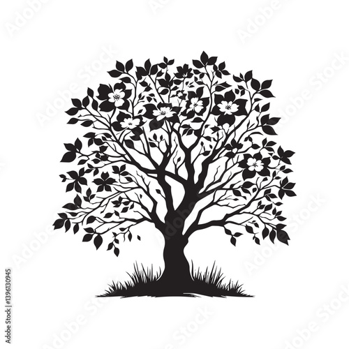 Dogwood Tree Vector Silhouette, Beautiful Nature Tree Outline, Spring-Inspired Clipart for Wall Art, Logos, Stickers, Apparel, Digital Prints, Crafts, Posters, and Home Decor.