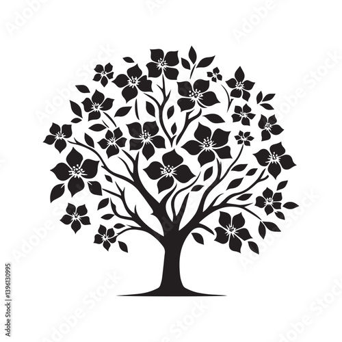Dogwood Tree Vector Silhouette, Beautiful Nature Tree Outline, Spring-Inspired Clipart for Wall Art, Logos, Stickers, Apparel, Digital Prints, Crafts, Posters, and Home Decor.